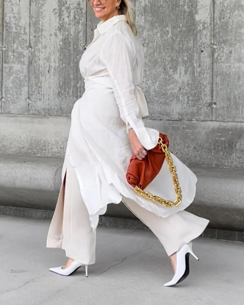 Casual Long Shirt Pants Set