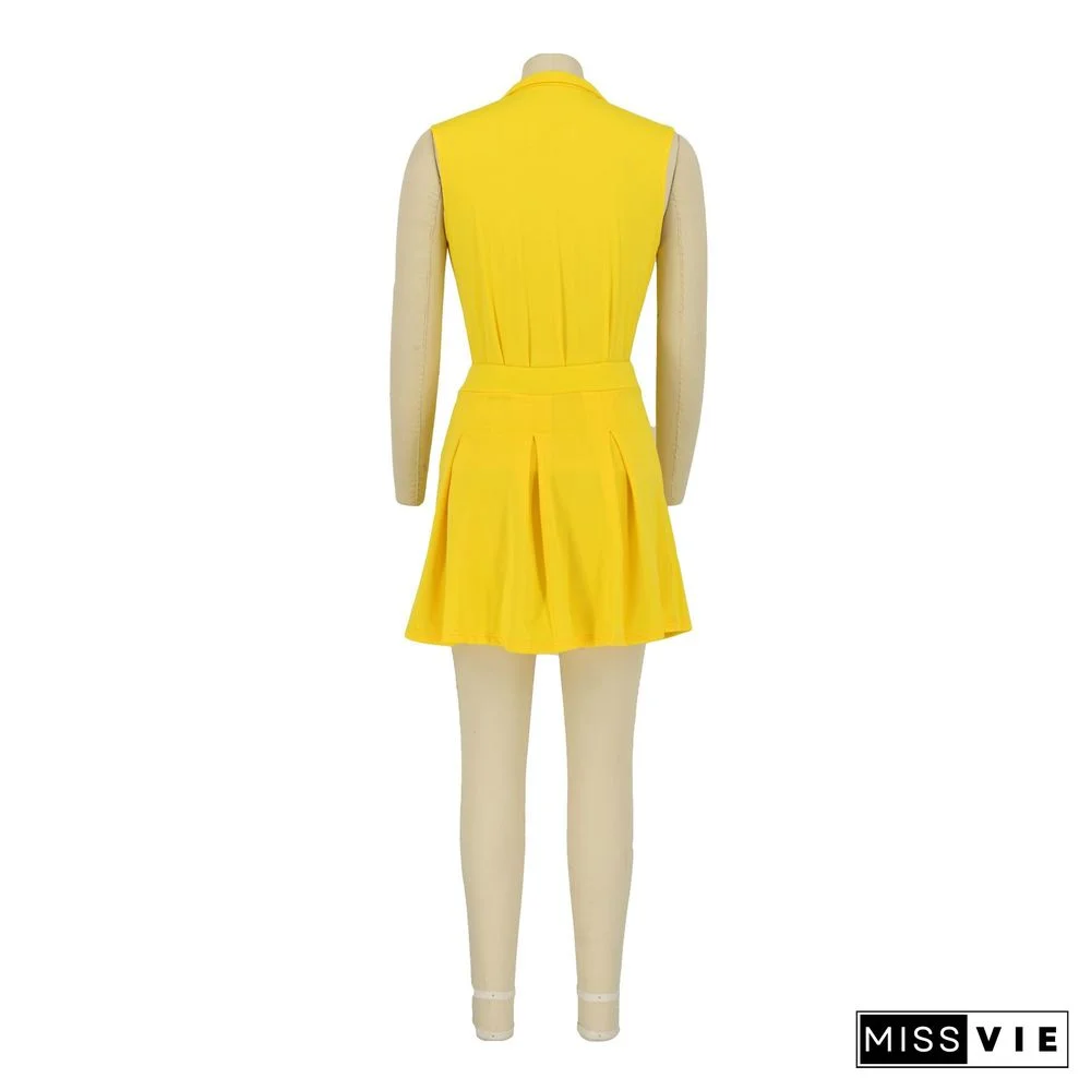 Sleeveless Pullover Polo Tops Pleated Skirt Suits