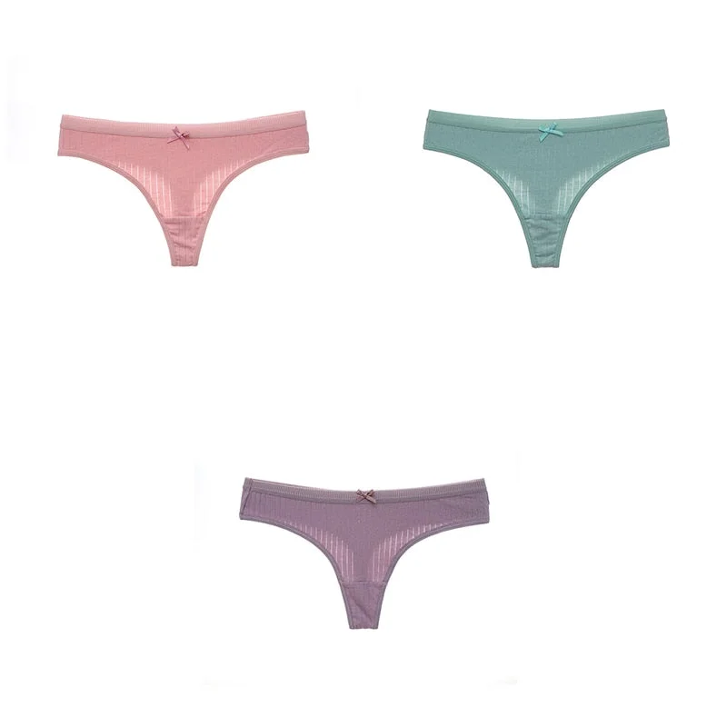 3PCS/Set G-string Panties Cotton Women's Underwear Sexy Pantie Female Underpants Thong Solid Color Panty Lingerie M-XL Hot Sale