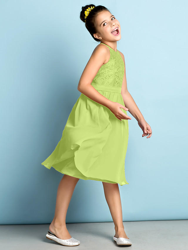 Daisda A-Line Jewel Neck Knee Length  Flower Girl Dress With Lace 