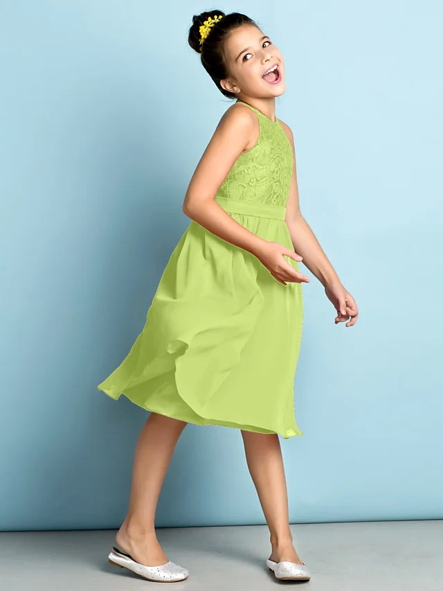 Daisda A-Line Jewel Neck Knee Length  Flower Girl Dress With Lace 