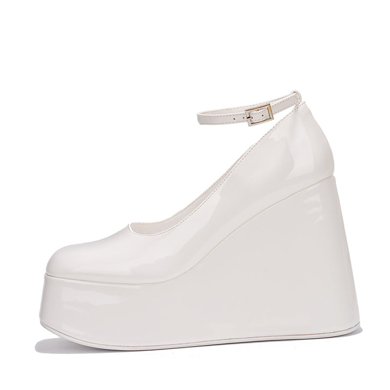 GOOSHOE White Square Toe Wedge Pumps