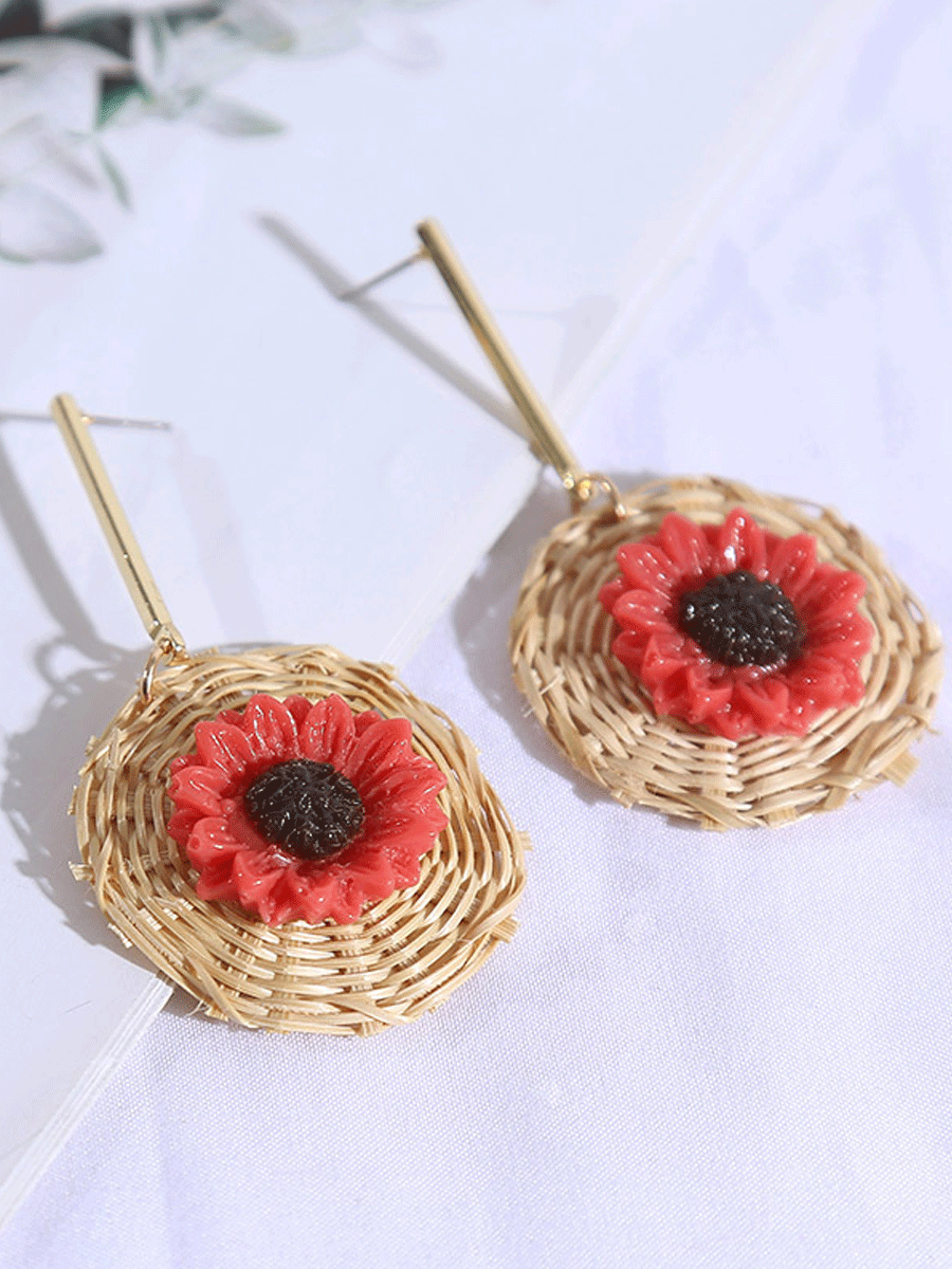 Sunflower Rattan Flower Earrings