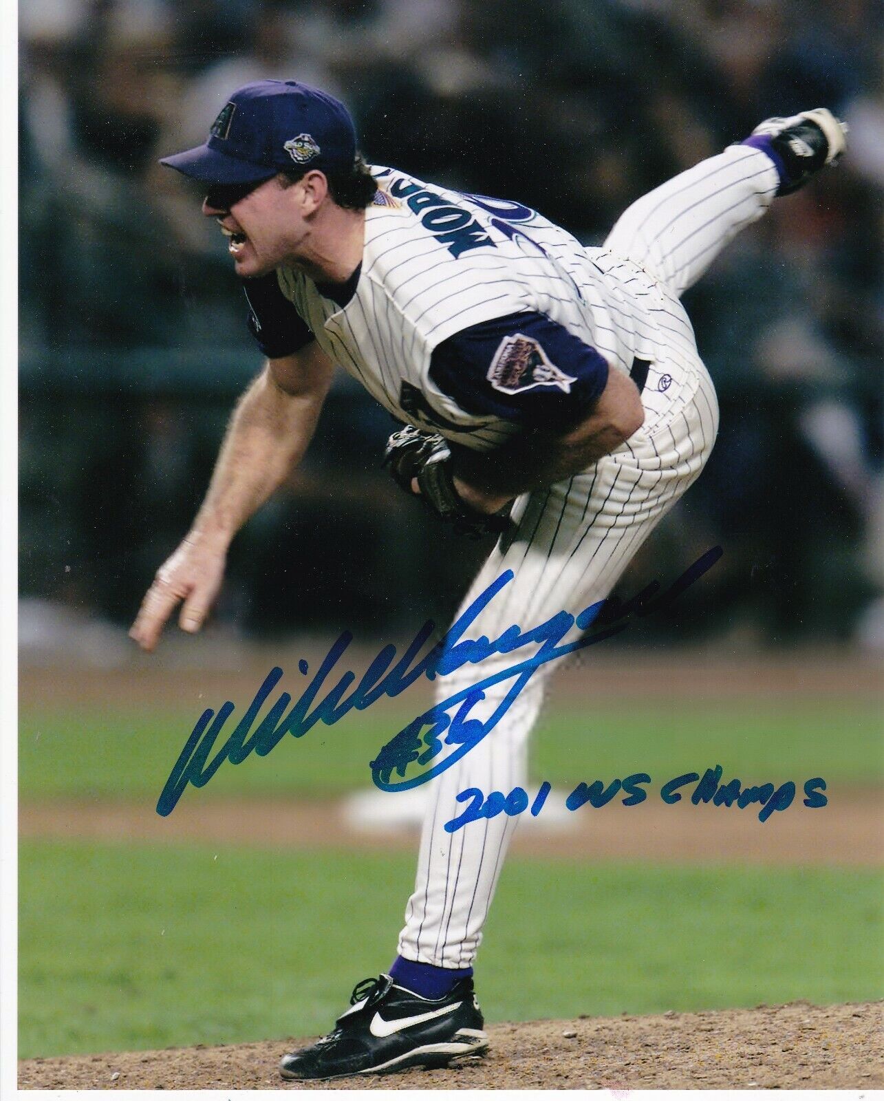 MIKE MORGAN ARIZONA DIAMONDBACKS 2001 WS CHAMPS ACTION SIGNED 8x10