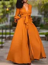 Split-Front Lace-Up Flared Sleeves Maxi Dresses