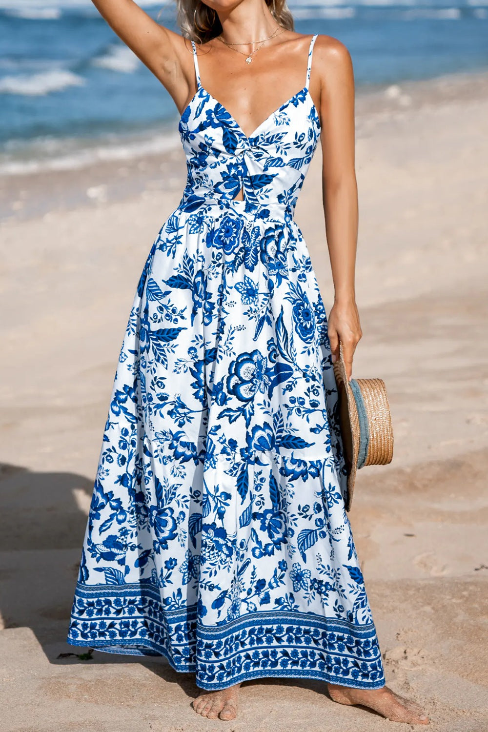 Floral Print Twisted Front Cutout Maxi Dress mysite idetrend
