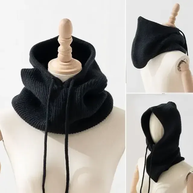 Unisex Knit Scarf Hood Hat Winter Women Faux Cashmere Beanie Bonnet Lady Wool Neck&Face Protect Balaclava Skullies Men Hooded 