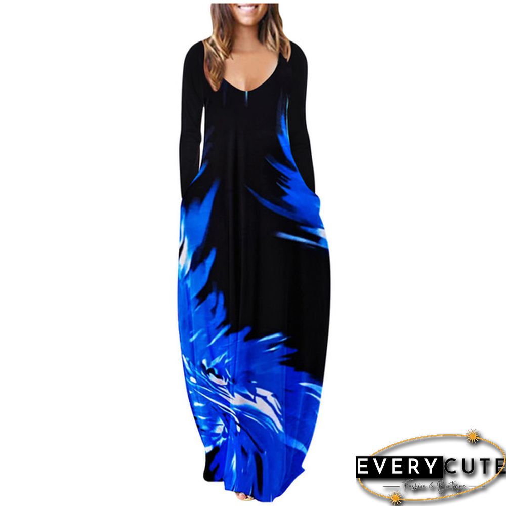 Womens loose dress bohemian holiday prom kaftan maxi oversized tunic kleid floral cotton