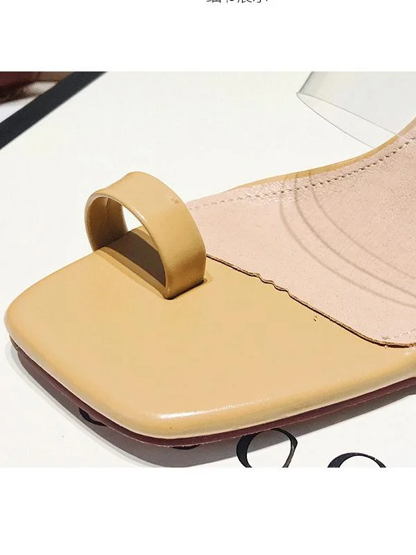 One word with thick heel crystal transparent high-heeled slippers