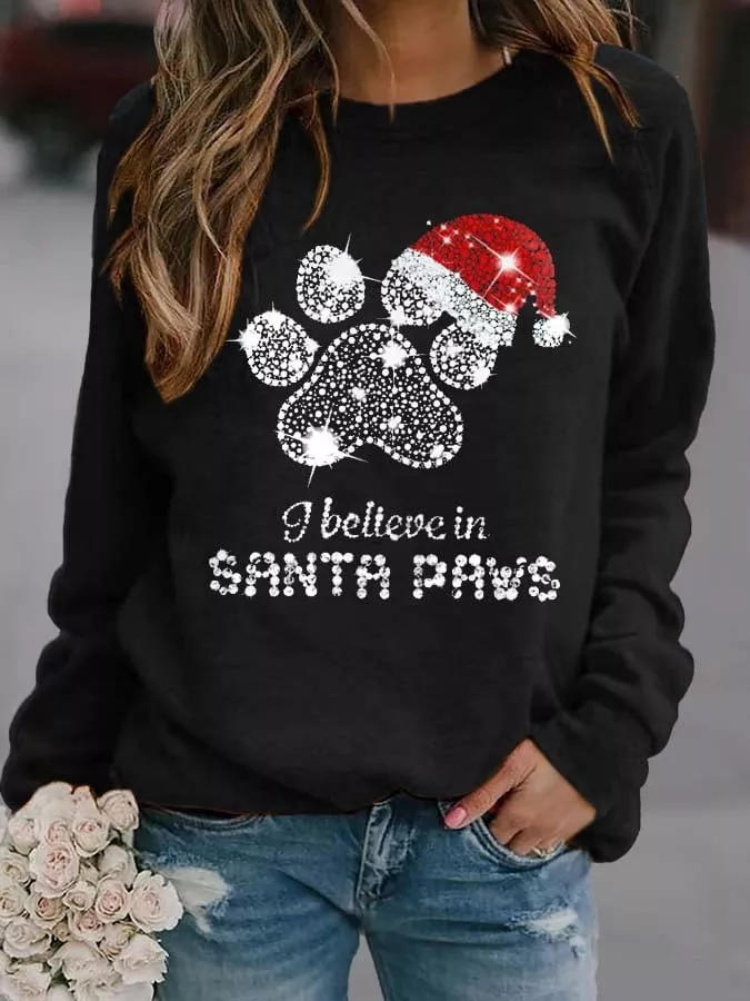 Vintage I Believe In Santa Paws Print Sweatshirt