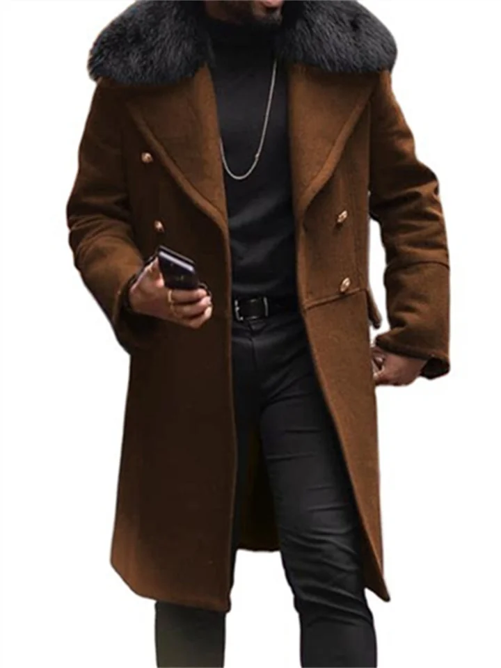 Winter New Casual Tweed Jacket Solid Color Slim Type Double-breasted Young Men's Lapel Hair Collar Coat | 168DEAL