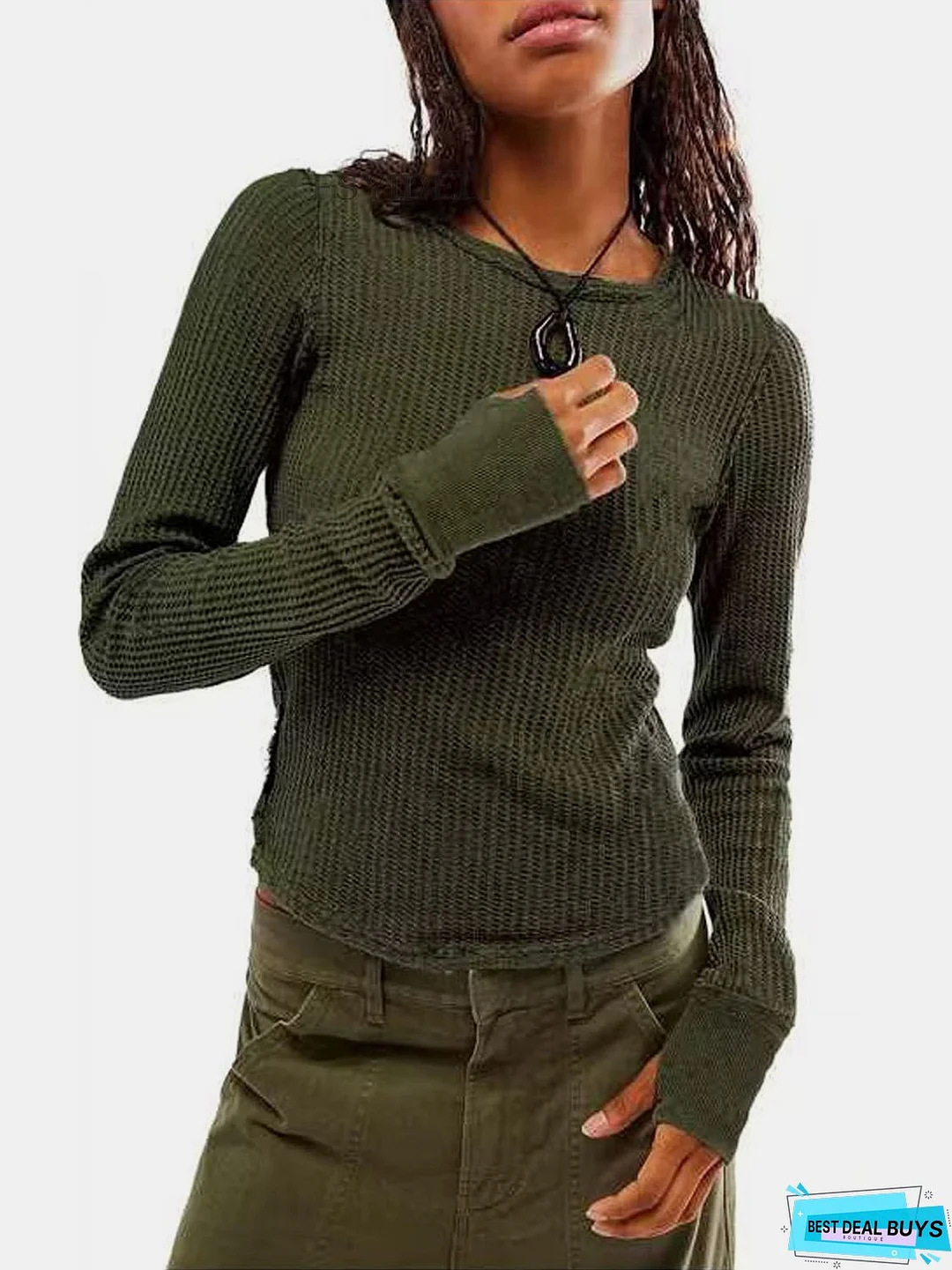 Exposed Seam Round Neck Long Sleeve T-Shirt