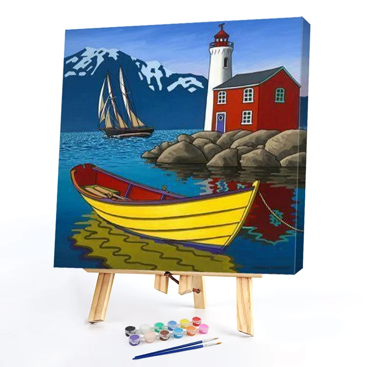 Oil Paint By Numbers - Lighthouse And Boat - 20*20CM
