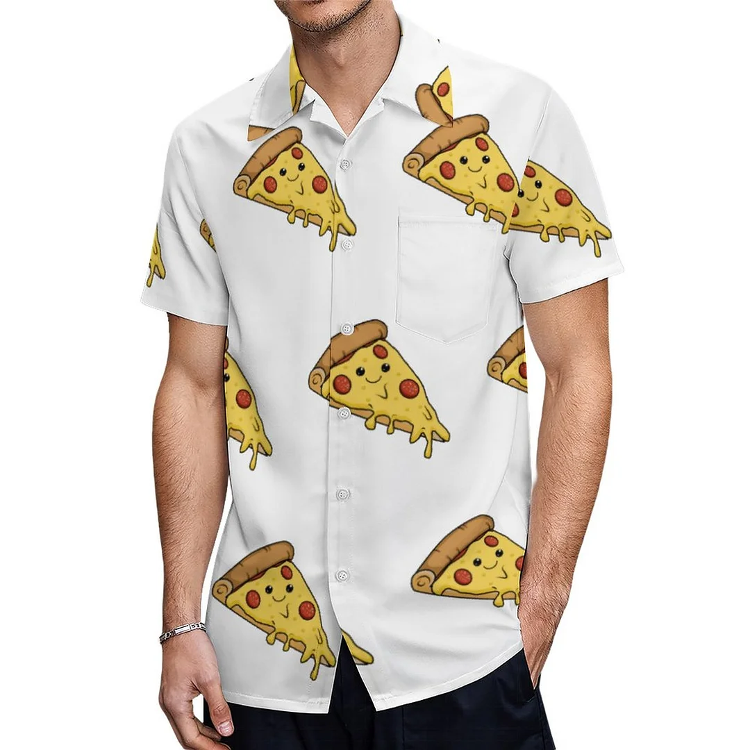 Short Sleeve Kawaii Pepperoni Pizza Hawaiian Shirt Mens Button Down Plus Size Tropical Hawaii Beach Shirts