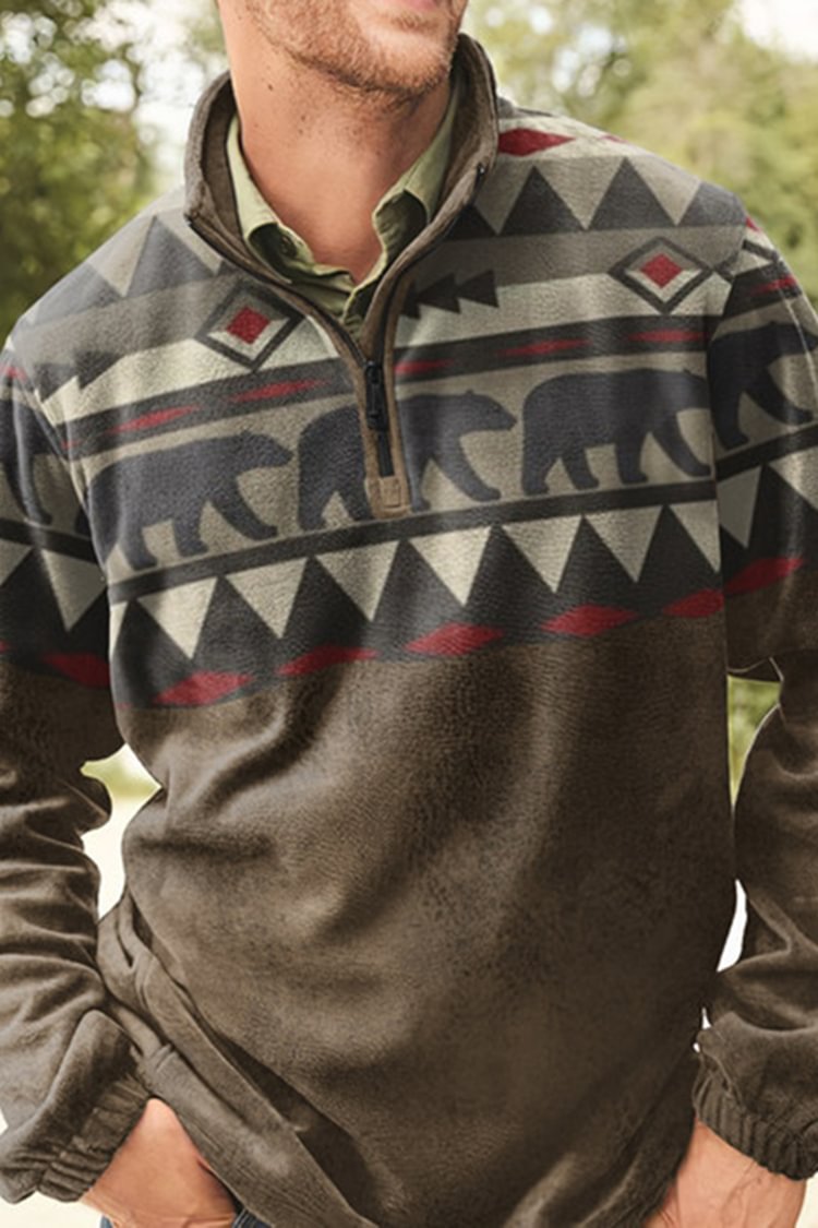 Men'S Ethnic Print Stand Collar Sweatshirt