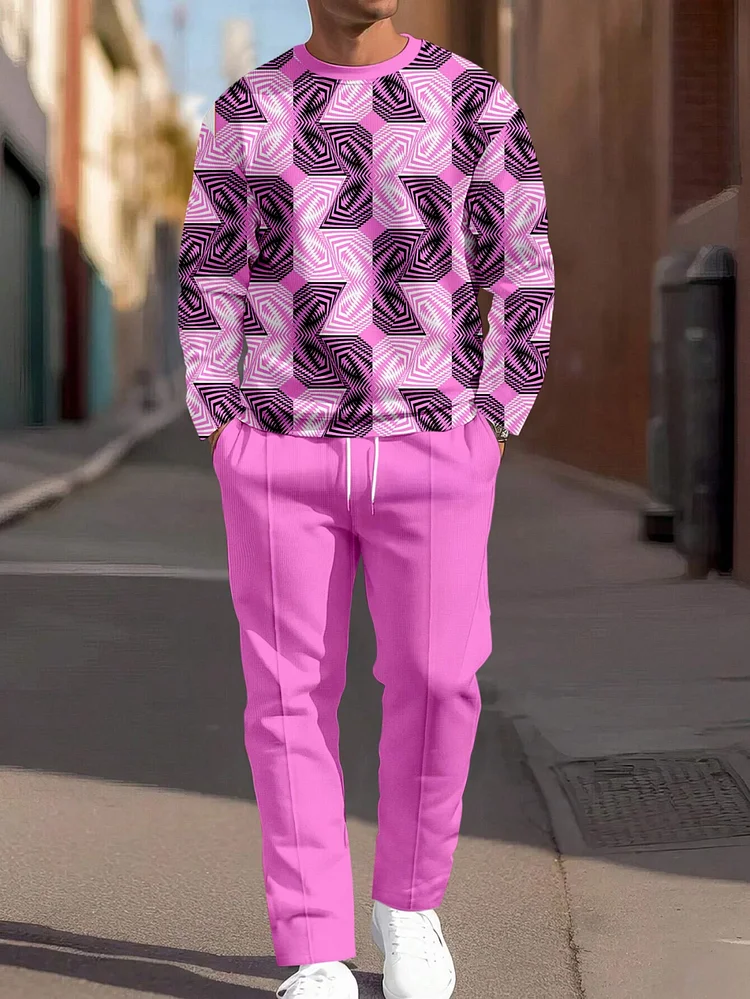 Men's Colorblock Round Neck Casual Sports Set 021
