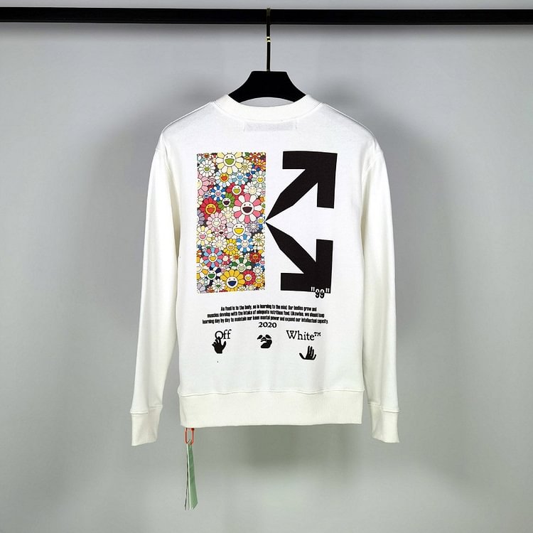 Off White Sweatshirts Long Sleeve round Neck Neck Sweater Autumn and Winter Printed Cotton Men's and Women's round Neck Sweater