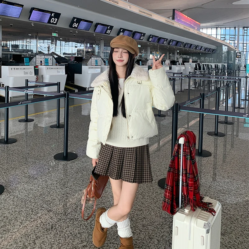 Toloer Cotton Clothes Winter 2024 New Fashion Cool Sense Locomotive Wind Plush Lapel Short PU Leather Coat Jacket Female-Outfit Ideas