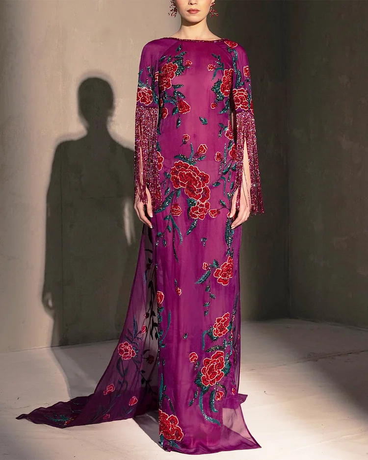 Women's Round Neck Embroidered Tassel Dress ​