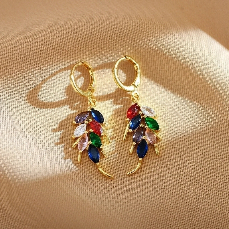 1 Pair Minimalist Leaves Inlay Stainless Steel Zircon Gold Plated Drop Earrings
