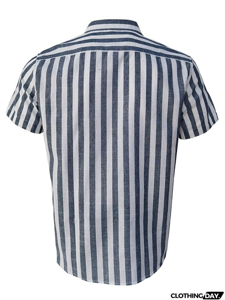 Men's Summer Classic Stripe Lapel Short Sleeve Button Beach Shirts