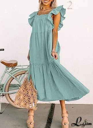 Square Collar Off-the-Shoulder Pleated Dress for Women