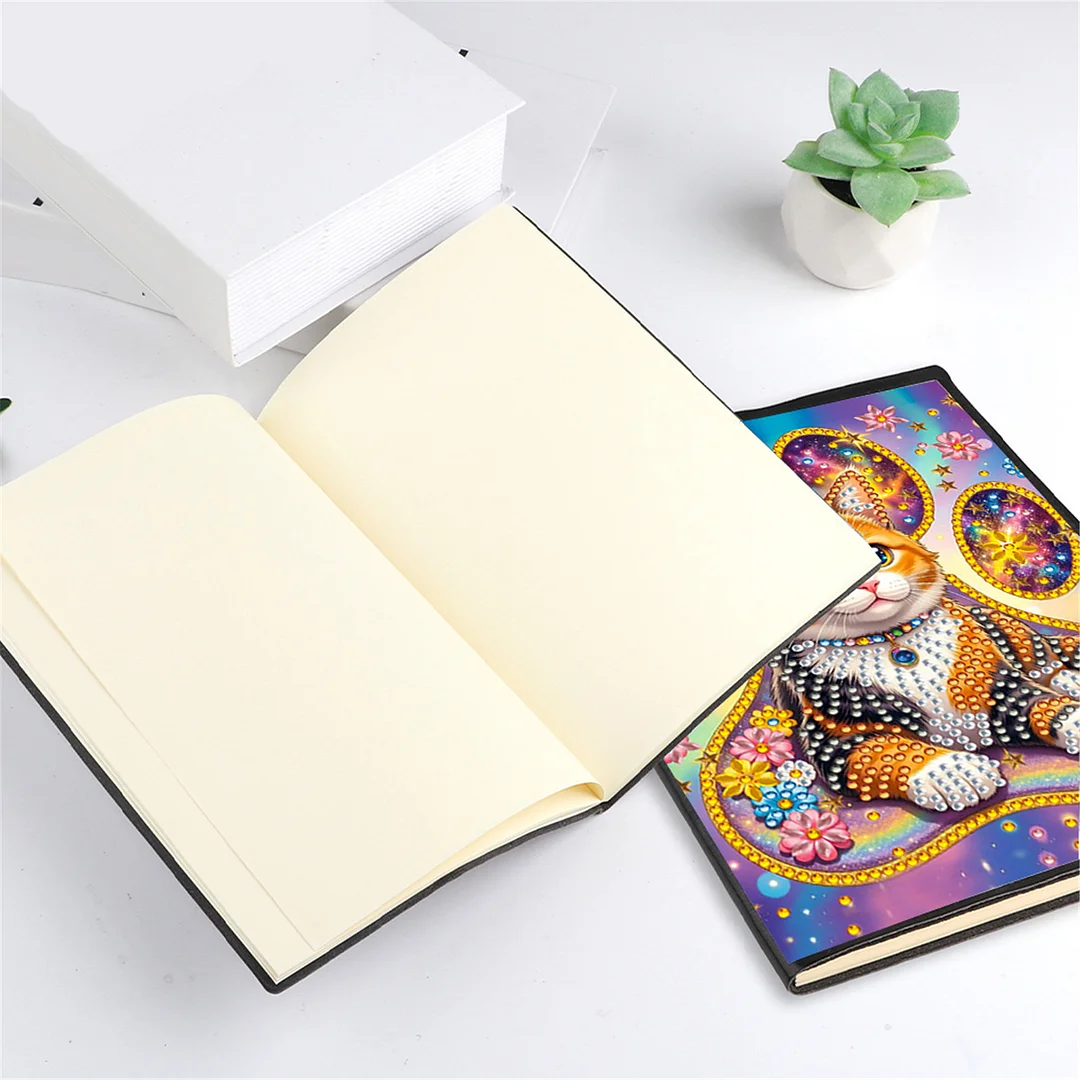 DIY Flower Diamond Painting Journals Notebooks 50 Pages A5 No Lines Special Shaped Diamond Art Kits for Beginners Craft Lovers and Artists (Cat)
