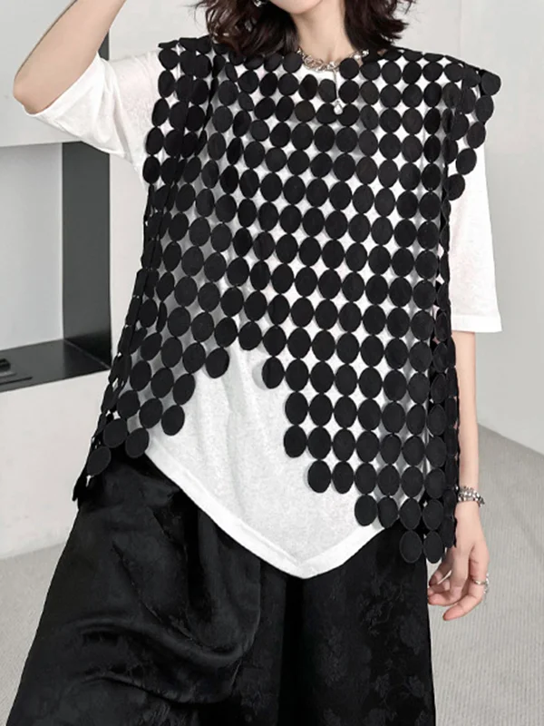 Irregular Clipping Loose Hollow Solid Color Split-Joint Round-Neck Vest Top