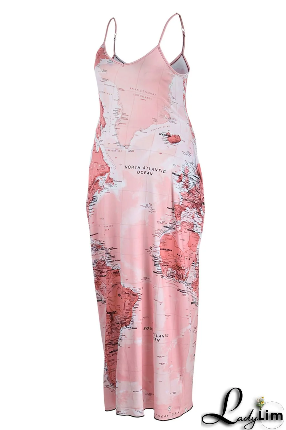 Black Red Fashion Sexy Plus Size Casual Print Backless Spaghetti Strap Long Dress