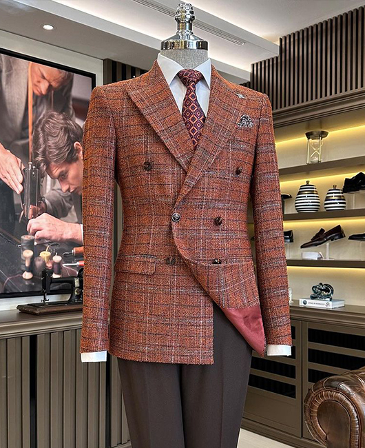 Business Double Breasted Turndown Collar Plaid Blazer
