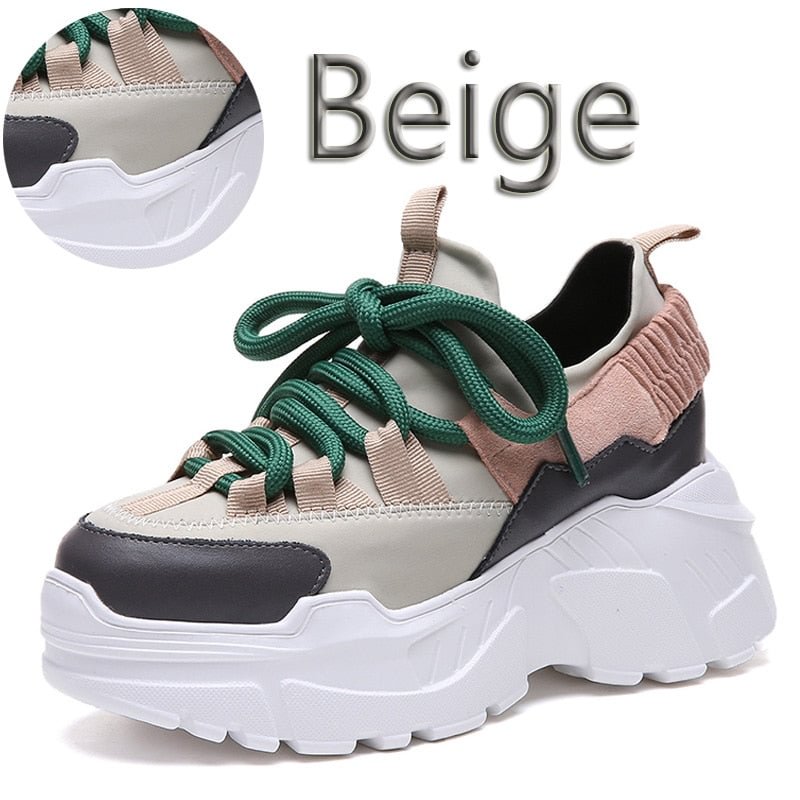 Aphixta Platform Shoes Woman Height Increasing Ankle Boots Mixed Colors Lycra Lace-up Girls Student Shoes Lycra Fashion Boots