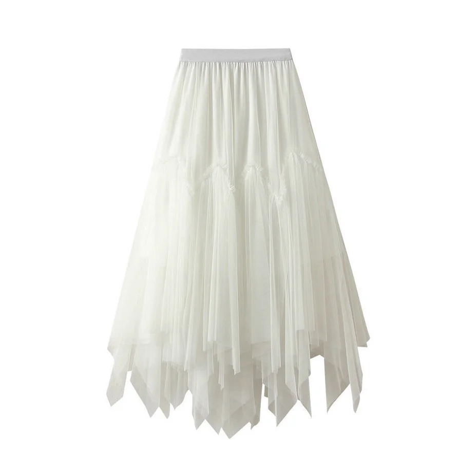 Nigikala Nigikala Autumn And Winter Girl Long A-Shaped Skirt Pong Dress Dress Dress Net Yarn Fresh Irregular 100-Fold Skirt 8350