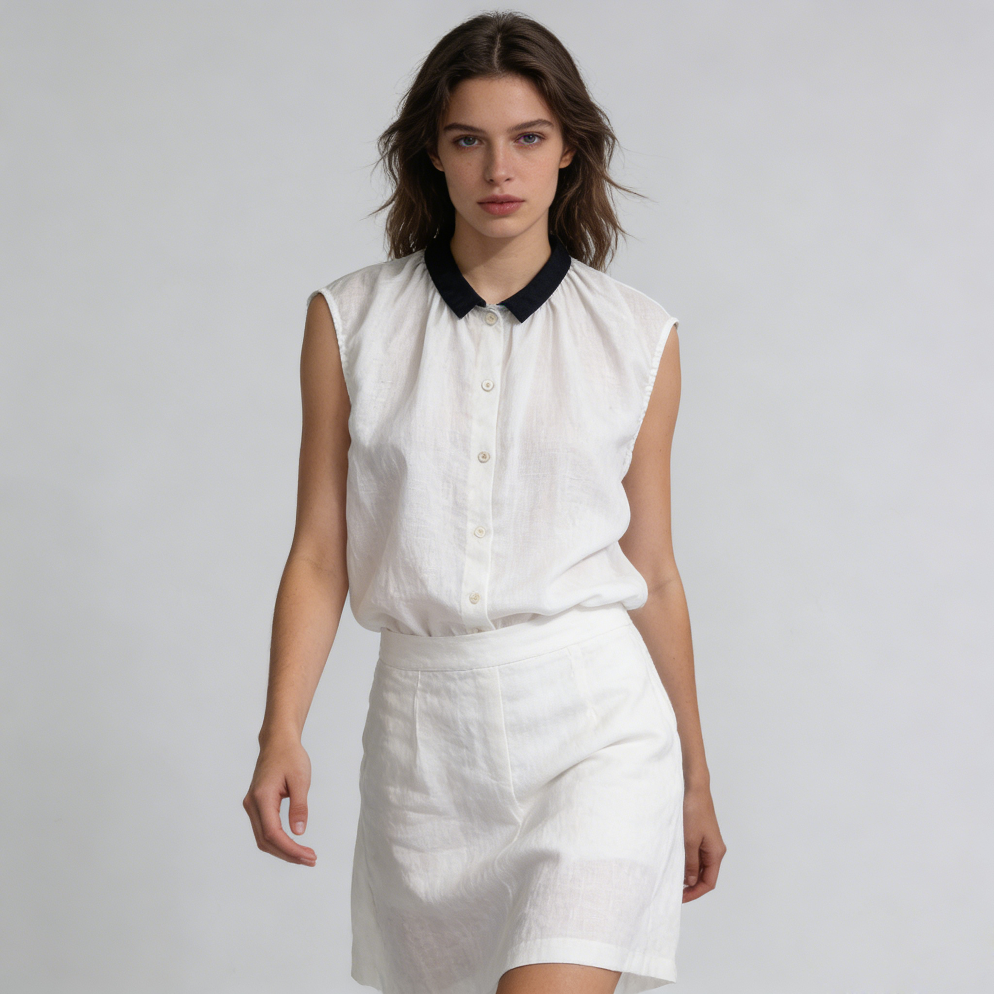 Linen Sleeveless Shirt Women 100% Linen Contrast Collar Summer Top Breathable REAL SILK LIFE