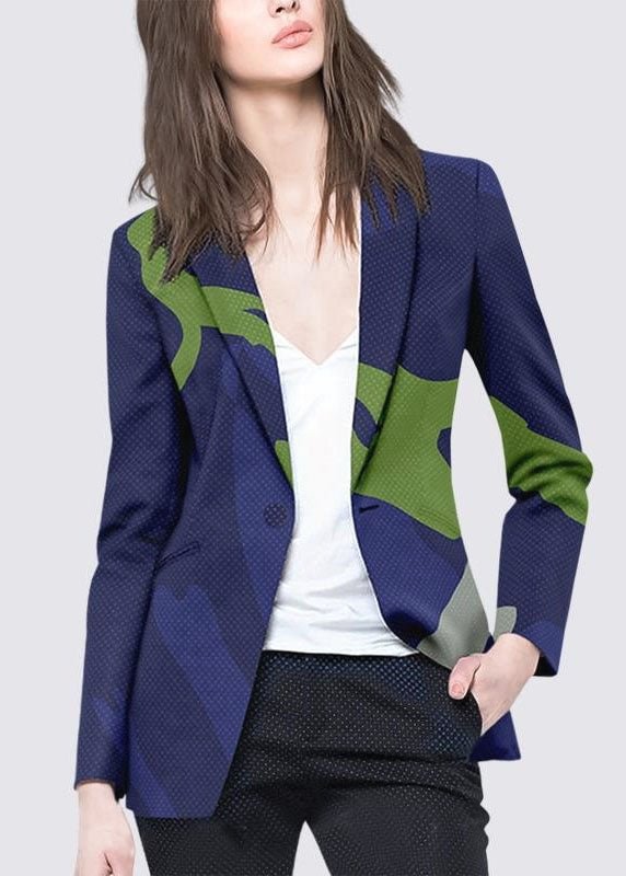 Boutique Blue button Peter Pan Collar Print Coat Long Sleeve CK611- Fabulory