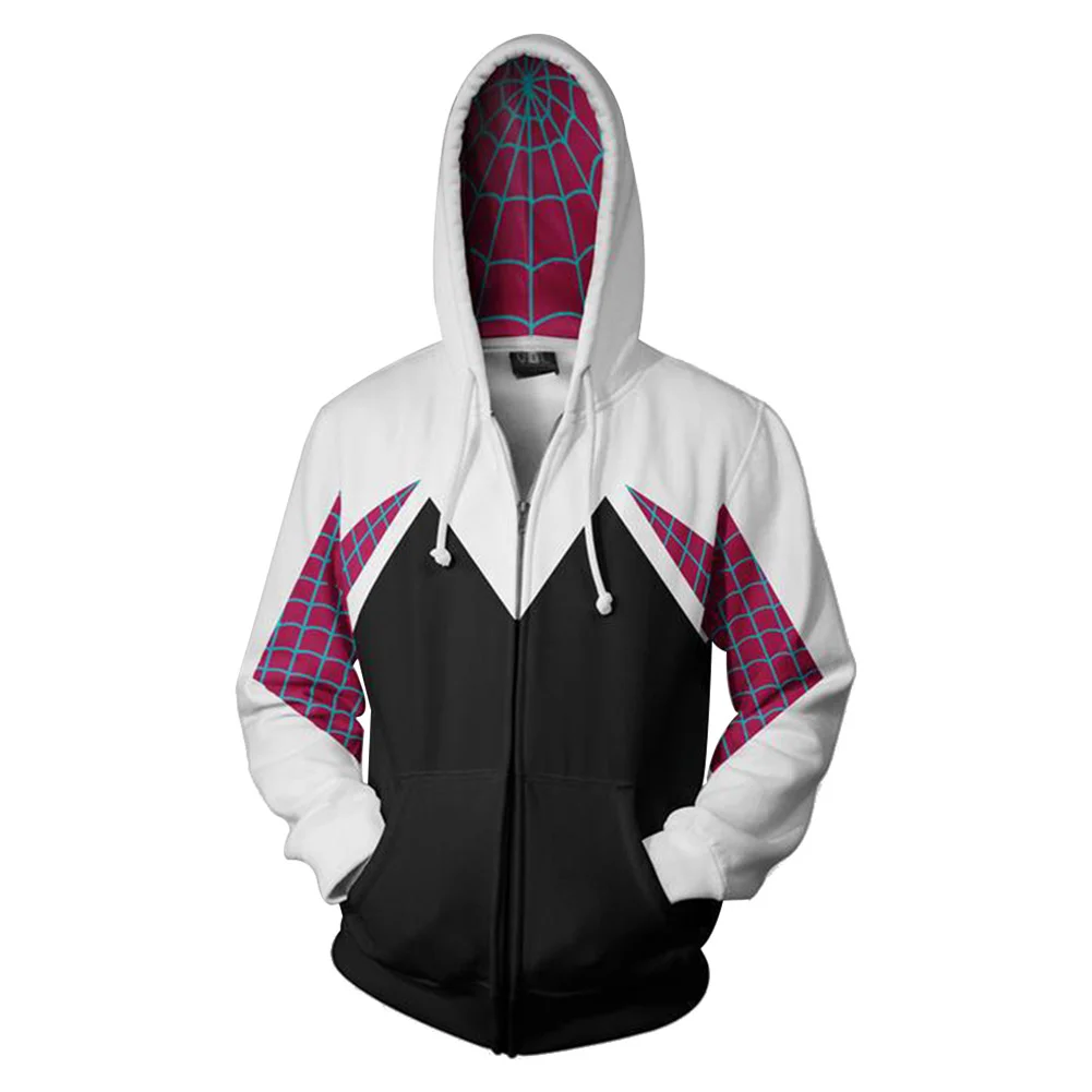 Spider-Man: Into the Spider-Verse Gwen White Hoodie Coat Outfits Cosplay Costume Halloween Carnival Suit