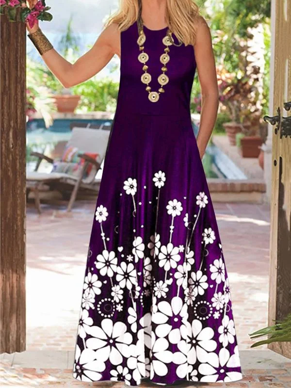 Printed sleeveless fashion round neck dress