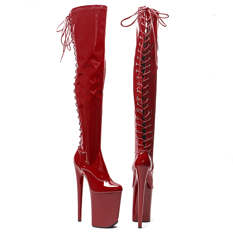 TAAFO 23CM/9inches Patent Material PU Lady High Heel Platform Pole Dance Boots