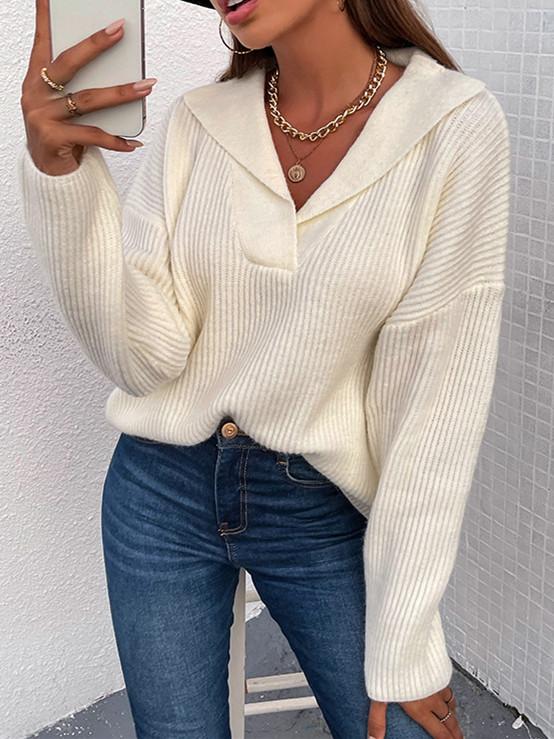 Women Long Sleeve V-neck Colorblock Top