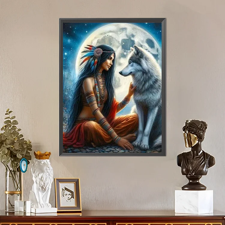 Woman and Wolves Framed 5D cheapest Diamond painting