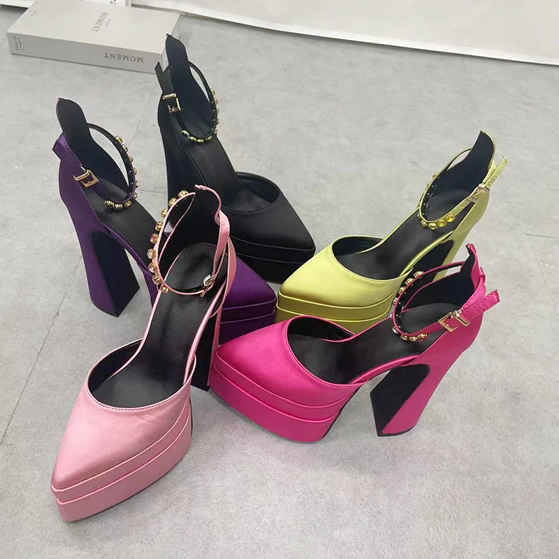 Zhungei High-heeled Shoes 2023 Summer New Fashion Water Platform Thick-heeled Satin High-heeled Catwalk Show Women's Single Shoes