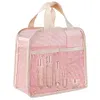 3Pcs Makeup Bag PVC Travel Storage Bag Large Capacity Zipper Mesh Bag (Pink)