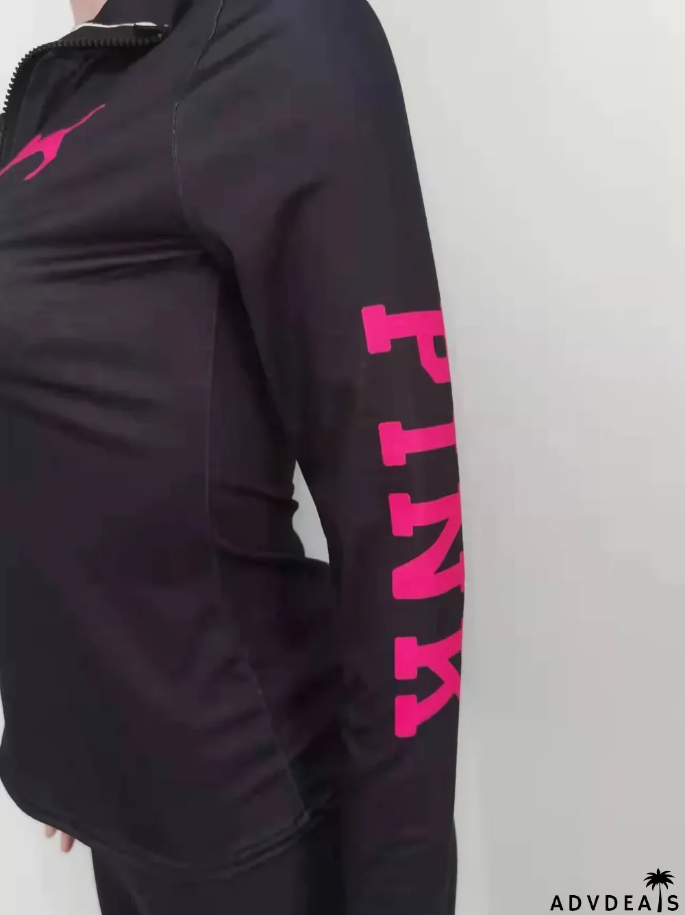 Pink Letter Print Long Sleeve Two Piece Sets