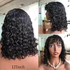 100% Human Hair Short Curly Bob Wig With Bangs