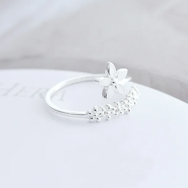 Fresh Flower 925 Sterling Silver Temperament Personality Literary Fashion Gift Korea Female Resizable Opening Rings