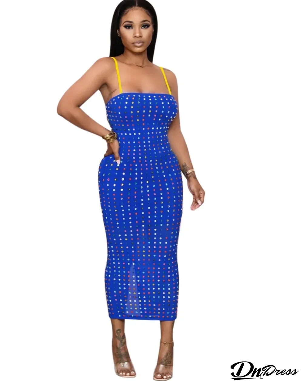 Sexy Beaded Strap Midi Club Dress