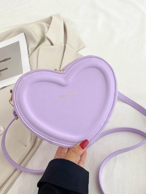 Women’s Small Pu Leather Solid Color Fashion Heart-shaped Zipper Crossbody Bag