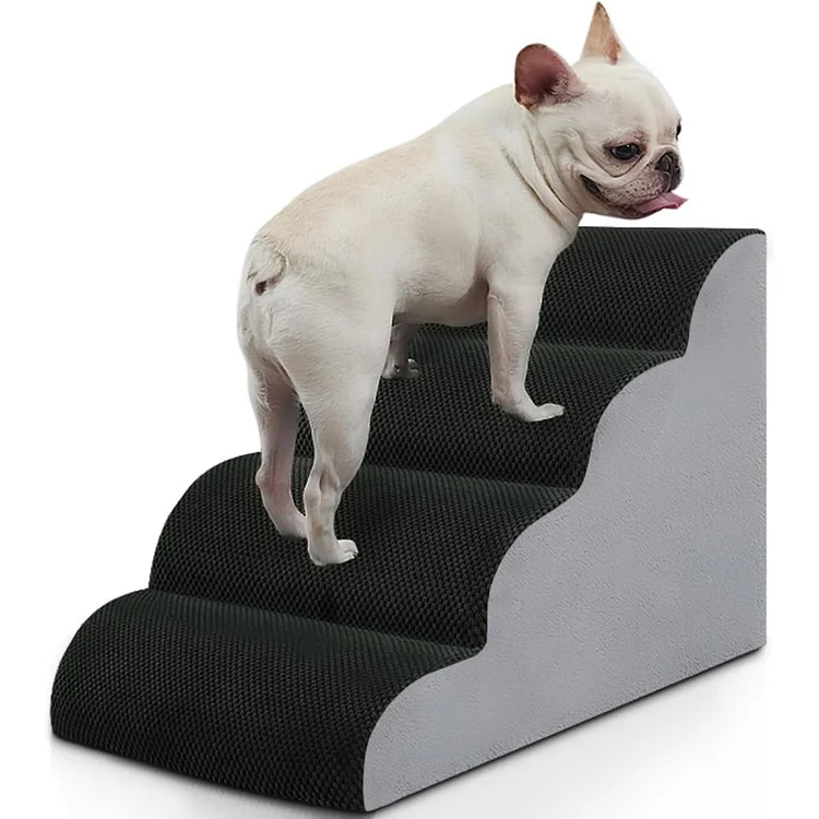 BOMOVA Dog Stairs to Bed, 4-Step Dog Steps for High Bed and Couch, Dog Stairs for Small Dogs, Non-Slip Bottom Pet Stairs, Pet Steps Indoor, Grey, 2/3/4/5 Steps