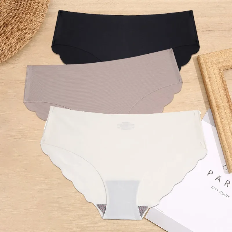 FINETOO 3PCS/Set M-XL Seamless Ice Silk Women Panties Sexy Pantys 7 Solid Colors Breathable Pantys Underwear For Girls Lingerie