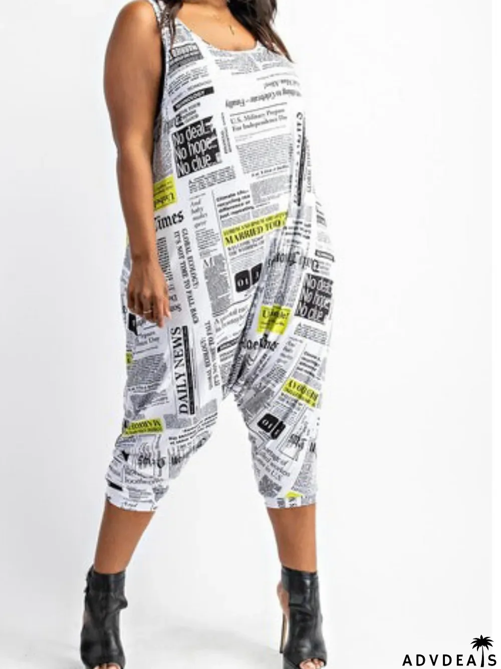 Plus Size Fashion Casual Printed Tank Top Jumpsuit