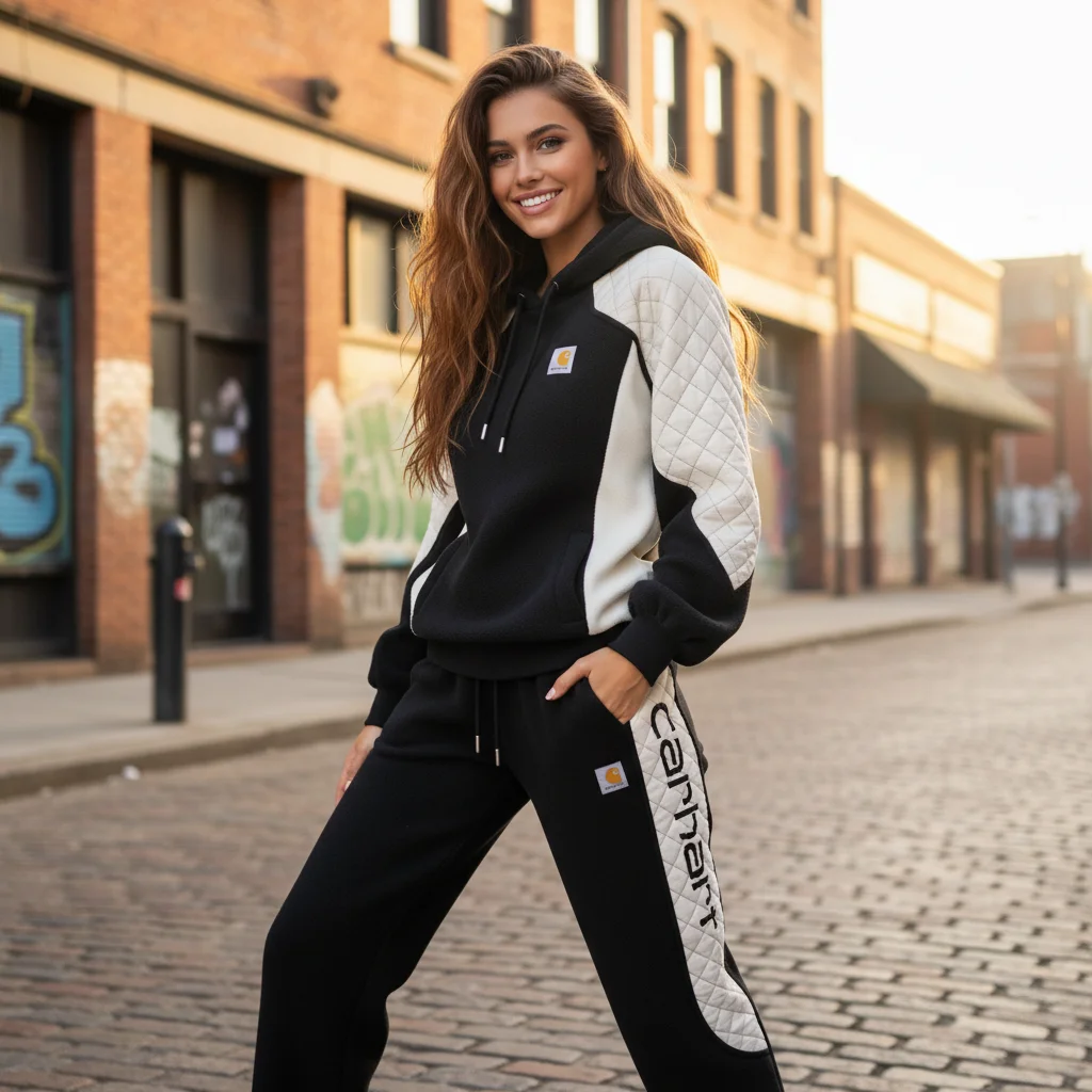 Ladies' Black And White Diamond-pattern Patchwork Suit